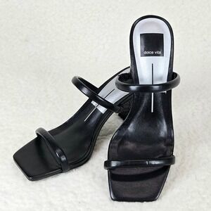 Dolce Vita Noles Black Leather Sandals Snake Print Block Heel Square Toe 6